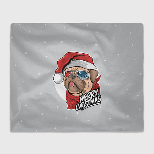 Плед Новогодний Мопс в очках / 3D-Велсофт – фото 1