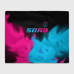 Плед флисовый Saab - neon gradient: символ сверху, цвет: 3D-велсофт