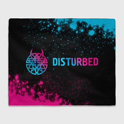 Плед флисовый Disturbed - neon gradient: надпись и символ, цвет: 3D-велсофт