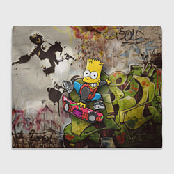 Плед флисовый Скейтбордист Барт Симпсон на фоне граффити, цвет: 3D-велсофт