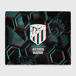 Плед флисовый Atletico Madrid FC в стиле glitch на темном фоне, цвет: 3D-велсофт