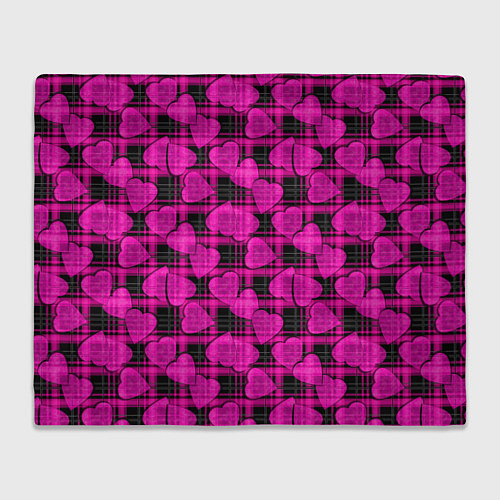 Плед Black and pink hearts pattern on checkered / 3D-Велсофт – фото 1