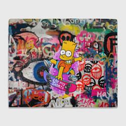 Плед флисовый Скейтбордист Барт Симпсон на фоне стены с граффити, цвет: 3D-велсофт