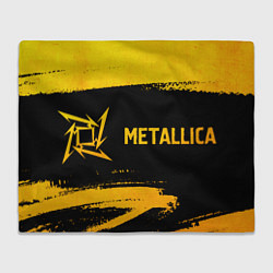 Плед флисовый Metallica - gold gradient: надпись и символ, цвет: 3D-велсофт