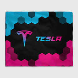 Плед флисовый Tesla - neon gradient: надпись и символ, цвет: 3D-велсофт