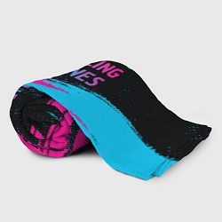 Плед флисовый Rolling Stones - neon gradient: символ сверху, цвет: 3D-велсофт — фото 2