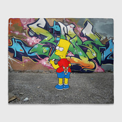 Плед флисовый Хулиган Барт Симпсон на фоне стены с граффити, цвет: 3D-велсофт