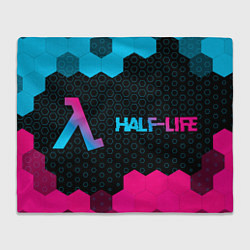 Плед флисовый Half-Life - neon gradient: надпись и символ, цвет: 3D-велсофт