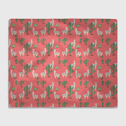 Плед флисовый Три забавных альпака среди кактусов, цвет: 3D-велсофт