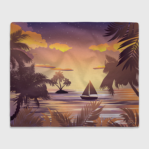 Плед Лодка в море на закате возле тропических островов / 3D-Велсофт – фото 1