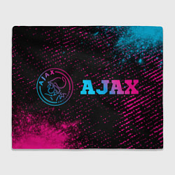 Плед флисовый Ajax - neon gradient: надпись и символ, цвет: 3D-велсофт