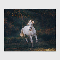 Плед флисовый Скачущая белая лошадь, цвет: 3D-велсофт