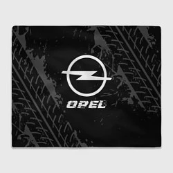 Плед флисовый Opel speed на темном фоне со следами шин, цвет: 3D-велсофт