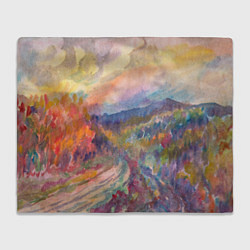 Плед флисовый Осенний пейзаж акварель, цвет: 3D-велсофт