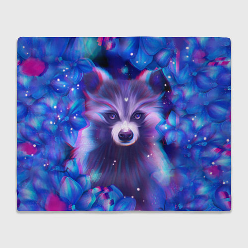 Плед Волшебный енот в цветах / 3D-Велсофт – фото 1