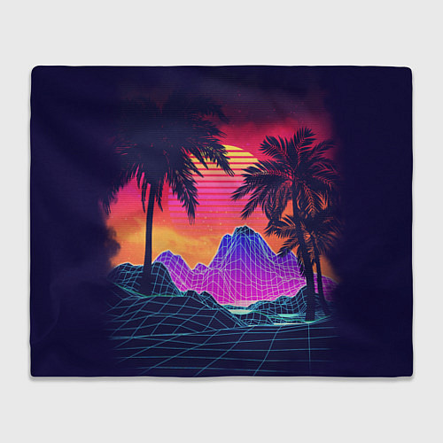 Плед Тропический остров с пальмами ретро иллюстрация / 3D-Велсофт – фото 1