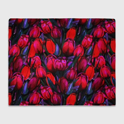 Плед Тюльпаны - поле красных цветов / 3D-Велсофт – фото 1
