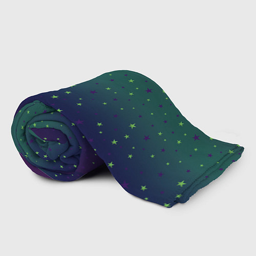 Плед Неоновые зеленые и сиреневые звезды на темно зелен / 3D-Велсофт – фото 2