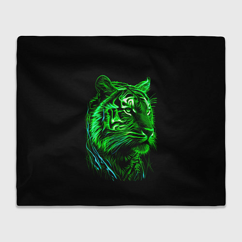 Плед Нейросеть: неоновый зелёный тигр / 3D-Велсофт – фото 1