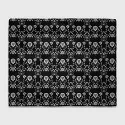 Плед флисовый Черно-белый цветочный полосатый ретро узор, цвет: 3D-велсофт