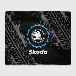 Плед флисовый Skoda в стиле Top Gear со следами шин на фоне, цвет: 3D-велсофт