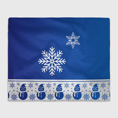 Плед Снеговики в снежинках синие / 3D-Велсофт – фото 1