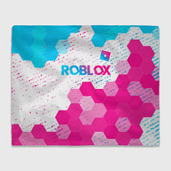 Плед флисовый Roblox neon gradient style: символ сверху, цвет: 3D-велсофт