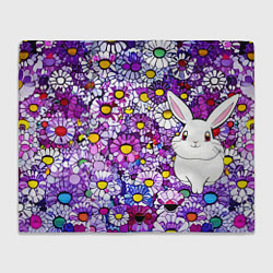 Плед флисовый Веселый кролик в фиолетовых ромашках, цвет: 3D-велсофт