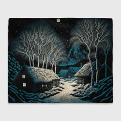 Плед флисовый Деревня зимой в полнолуние, цвет: 3D-велсофт