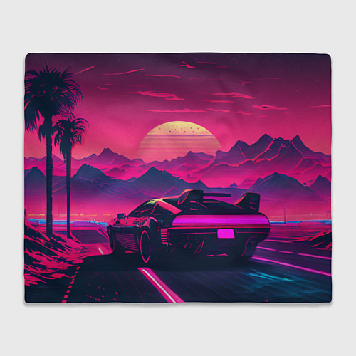 Плед Синтвейв закат с автомобилем / 3D-Велсофт – фото 1