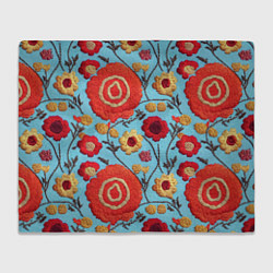 Плед флисовый Эффект вышивки маки, цвет: 3D-велсофт