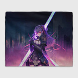 Плед Cyber girl in purple light