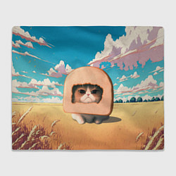 Плед флисовый Мемный кот в хлебе, цвет: 3D-велсофт