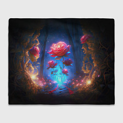 Плед флисовый Алая роза в ночном лесу, цвет: 3D-велсофт