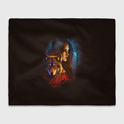 Плед флисовый Волк и девушка, цвет: 3D-велсофт