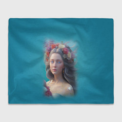 Плед флисовый Цветочный портрет женщины с голубыми глазами, цвет: 3D-велсофт