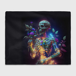 Плед флисовый Светящийся скелет с цветами, цвет: 3D-велсофт