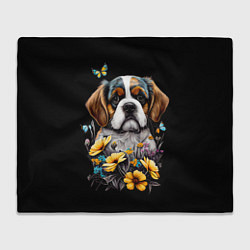 Плед Бернский зенненхунд - щенок с цветами