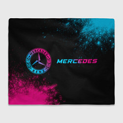 Плед флисовый Mercedes - neon gradient: надпись и символ, цвет: 3D-велсофт