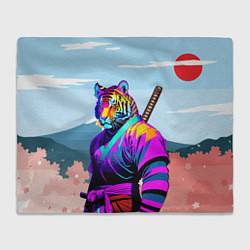 Плед флисовый Тигр-самурай - Япония, цвет: 3D-велсофт