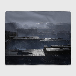 Плед флисовый Тёмный металлический город будущего, цвет: 3D-велсофт