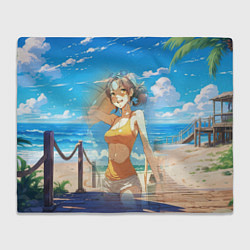 Плед флисовый Девушка на пляже аниме, цвет: 3D-велсофт