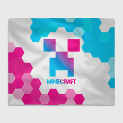 Плед флисовый Minecraft neon gradient style, цвет: 3D-велсофт