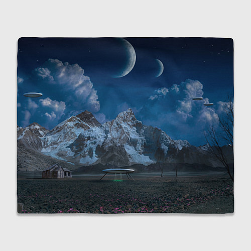 Плед Ночные горы в природе и небо с нло / 3D-Велсофт – фото 1