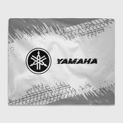 Плед флисовый Yamaha speed на светлом фоне со следами шин: надпи, цвет: 3D-велсофт