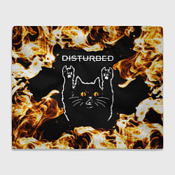 Плед флисовый Disturbed рок кот и огонь, цвет: 3D-велсофт