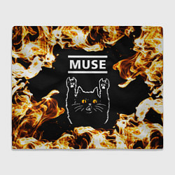 Плед флисовый Muse рок кот и огонь, цвет: 3D-велсофт