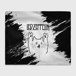 Плед Led Zeppelin рок кот на светлом фоне