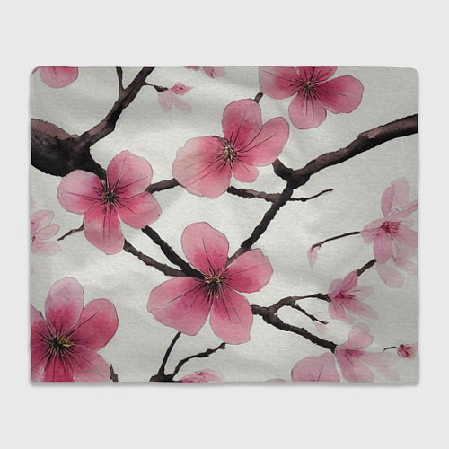 Плед Цветы и ветви японской сакуры - текстура холста / 3D-Велсофт – фото 1
