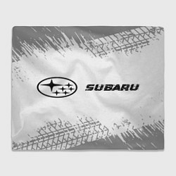 Плед флисовый Subaru speed на светлом фоне со следами шин: надпи, цвет: 3D-велсофт